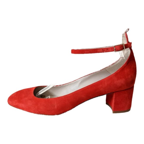 Boden Ankle Strap Suede Block Heel Shoes Buckle Closed Toe Red Women's Sz EU 40 - Picture 5 of 9
